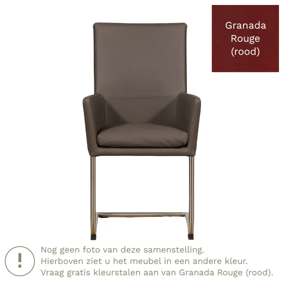 afbeelding van Leren eetkamerstoel Rumor - Granada Rouge (rood) - Sledepoot staal rond zwart