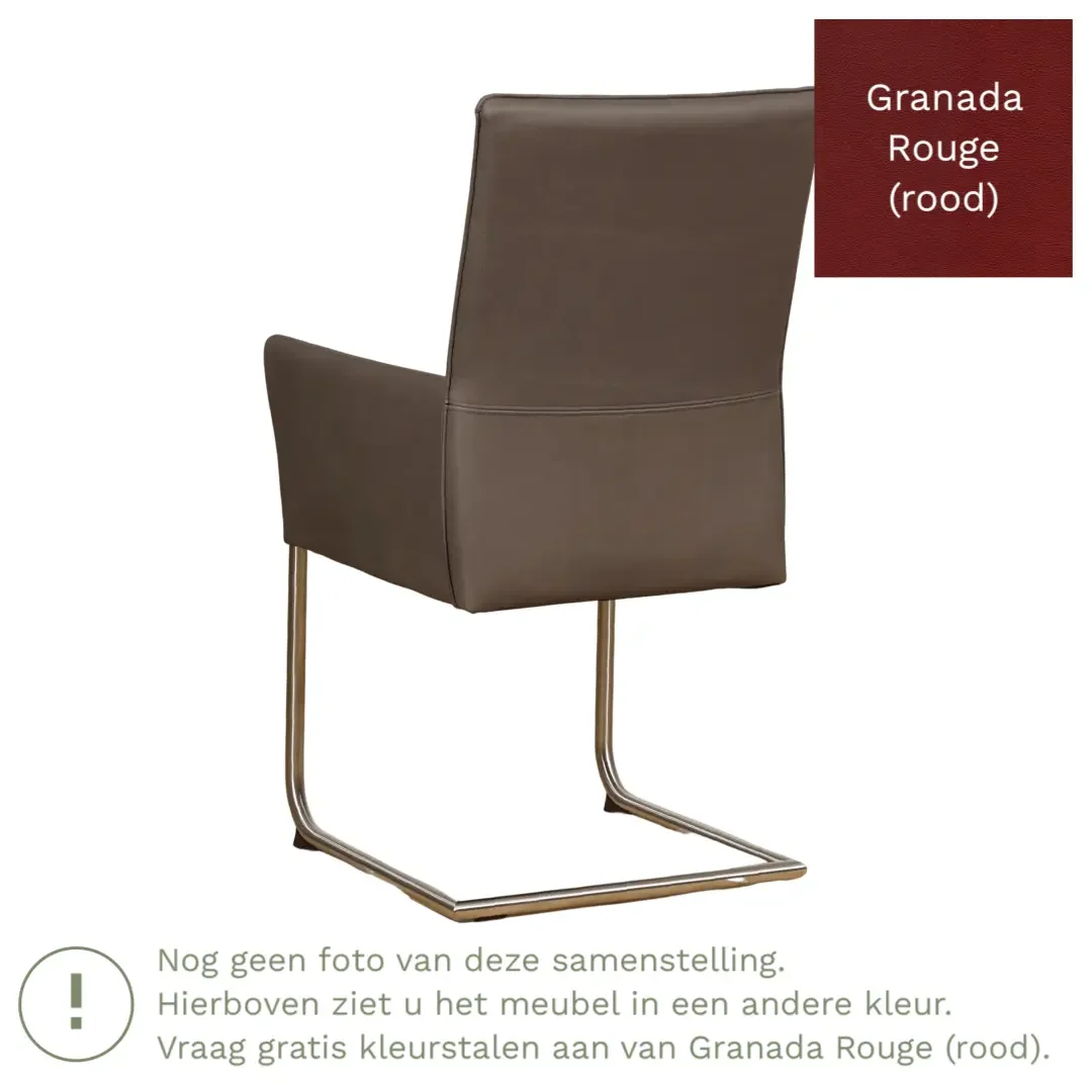 afbeelding van Leren eetkamerstoel Rumor - Granada Rouge (rood) - Sledepoot staal rond zwart