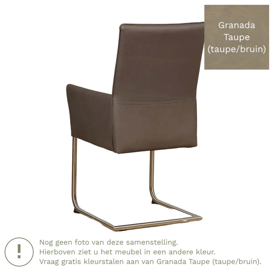 afbeelding van Leren eetkamerstoel Rumor - Granada Taupe (taupe/bruin) - Sledepoot staal rond RVS
