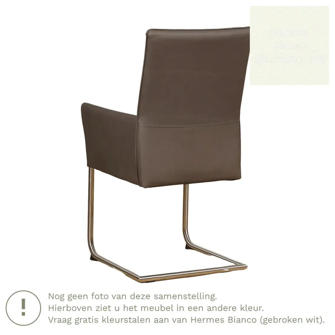 afbeelding van Leren eetkamerstoel Rumor - Hermes Bianco (gebroken wit) - Sledepoot staal rond RVS