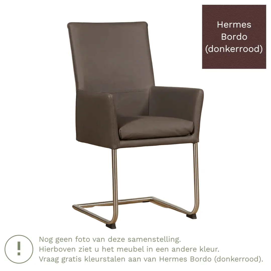 afbeelding van Leren eetkamerstoel Rumor - Hermes Bordo (donkerrood) - Sledepoot staal rond RVS