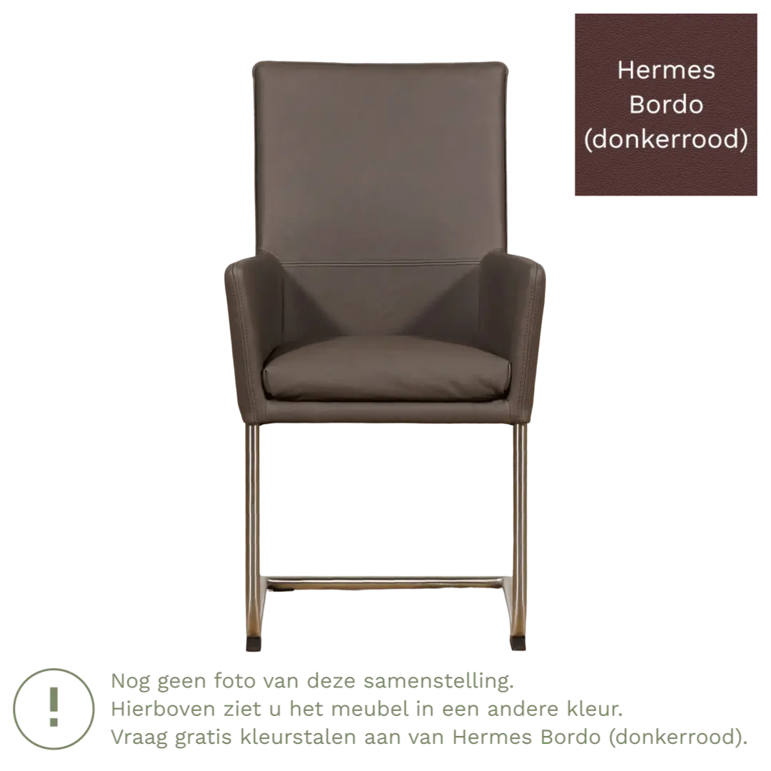 afbeelding van Leren eetkamerstoel Rumor - Hermes Bordo (donkerrood) - Sledepoot staal rond RVS