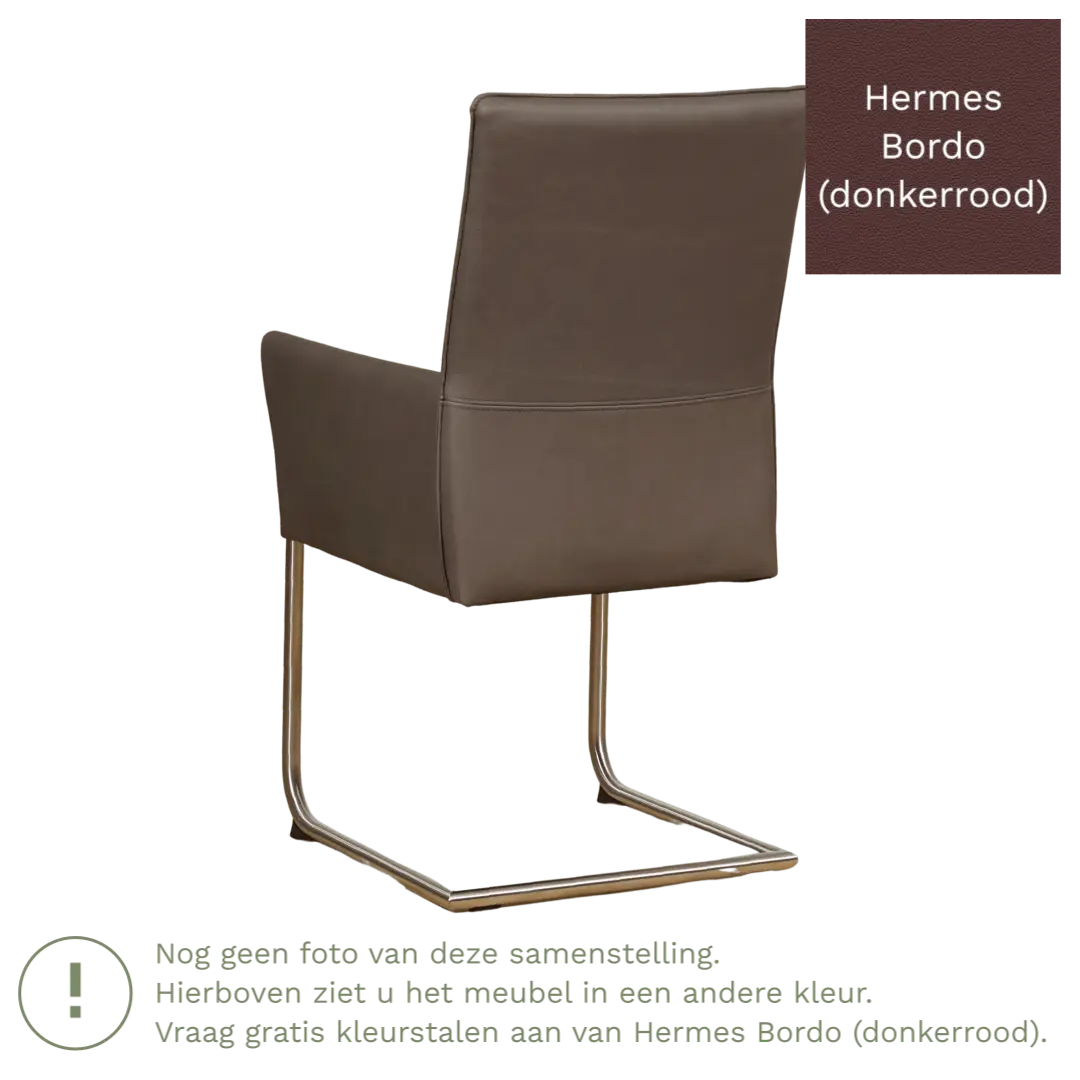 afbeelding van Leren eetkamerstoel Rumor - Hermes Bordo (donkerrood) - Sledepoot staal rond RVS