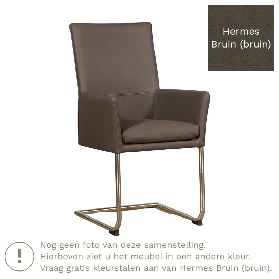 afbeelding van Leren eetkamerstoel Rumor - Hermes Bruin (bruin) - Sledepoot staal rond RVS
