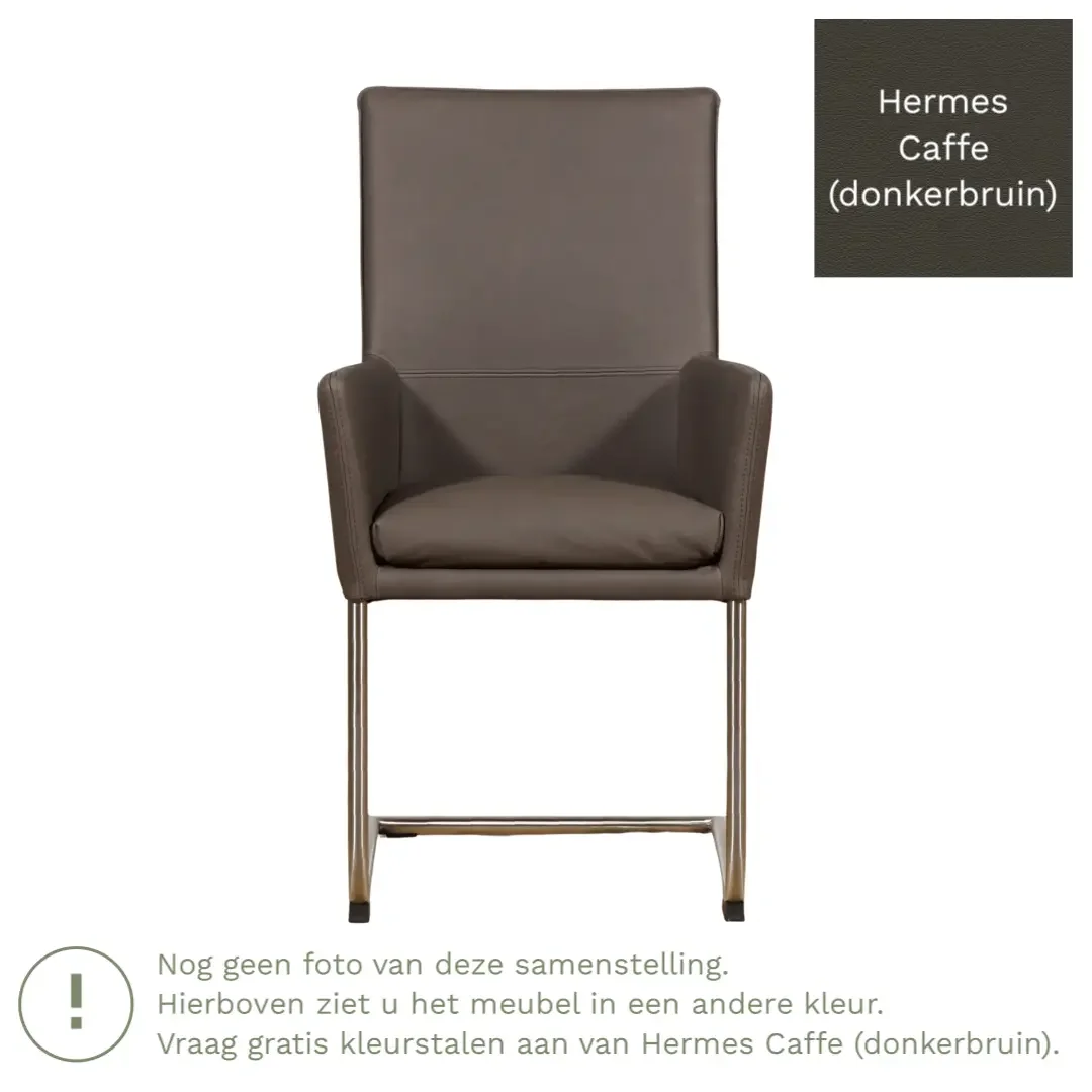 afbeelding van Leren eetkamerstoel Rumor - Hermes Caffe (donkerbruin) - Sledepoot staal rond RVS