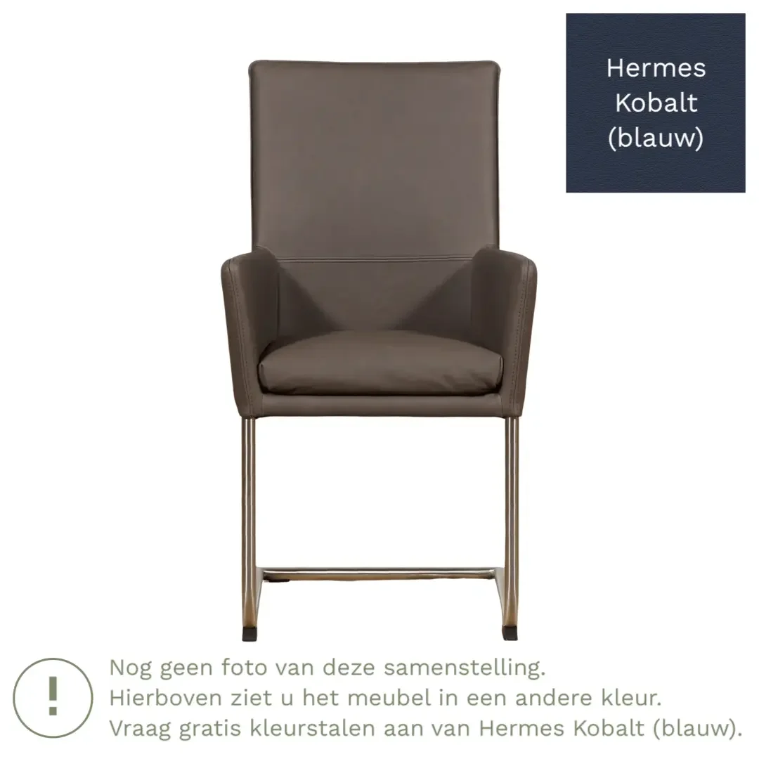 afbeelding van Leren eetkamerstoel Rumor - Hermes Kobalt (blauw) - Sledepoot staal rond RVS