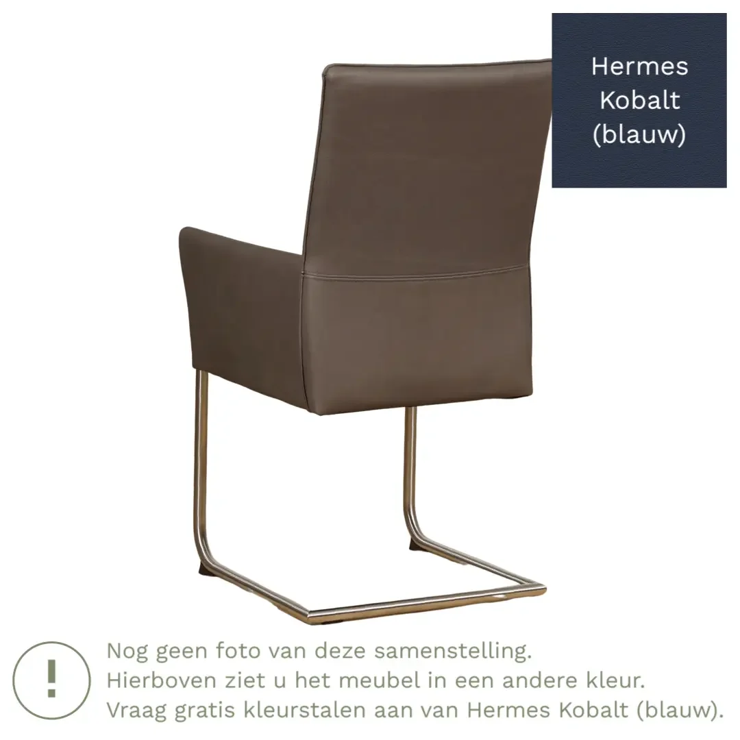 afbeelding van Leren eetkamerstoel Rumor - Hermes Kobalt (blauw) - Sledepoot staal rond RVS