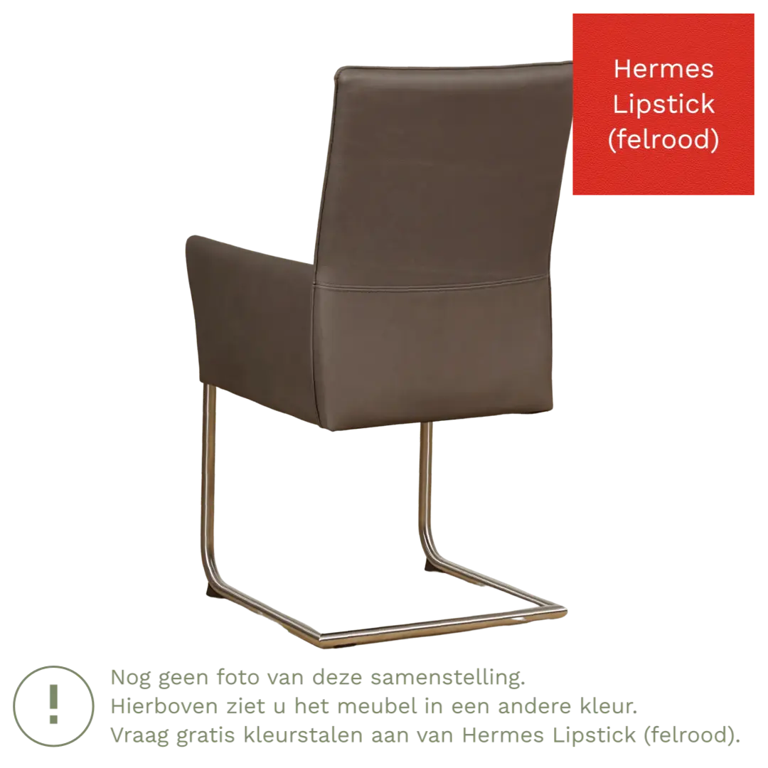 afbeelding van Leren eetkamerstoel Rumor - Hermes Lipstick (felrood) - Sledepoot staal rond zwart