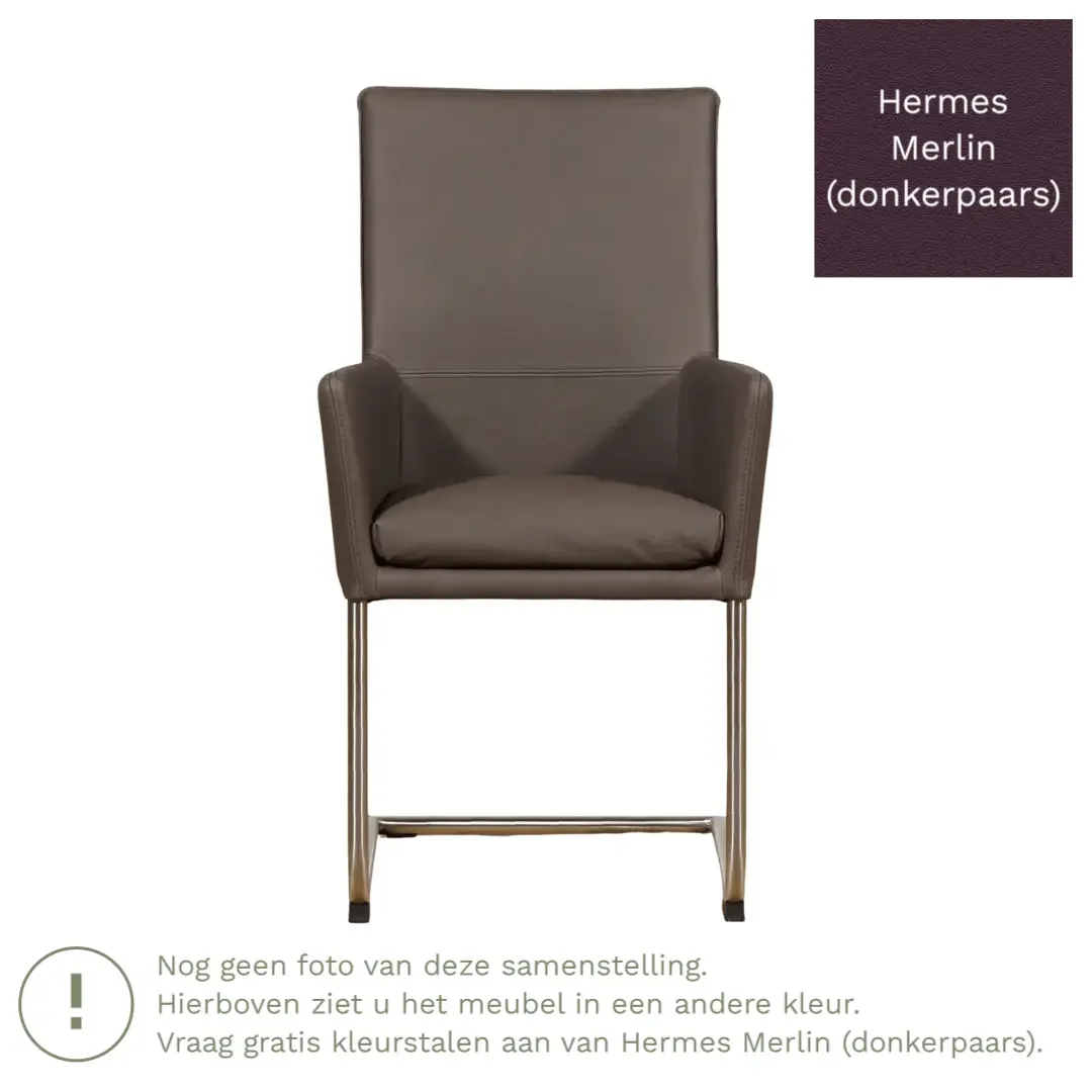 afbeelding van Leren eetkamerstoel Rumor - Hermes Merlin (donkerpaars) - Sledepoot staal rond RVS
