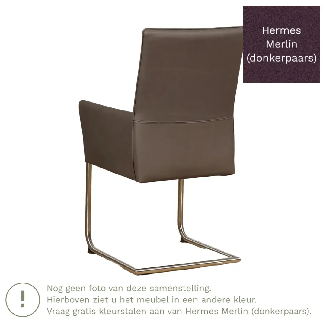 afbeelding van Leren eetkamerstoel Rumor - Hermes Merlin (donkerpaars) - Sledepoot staal rond zwart