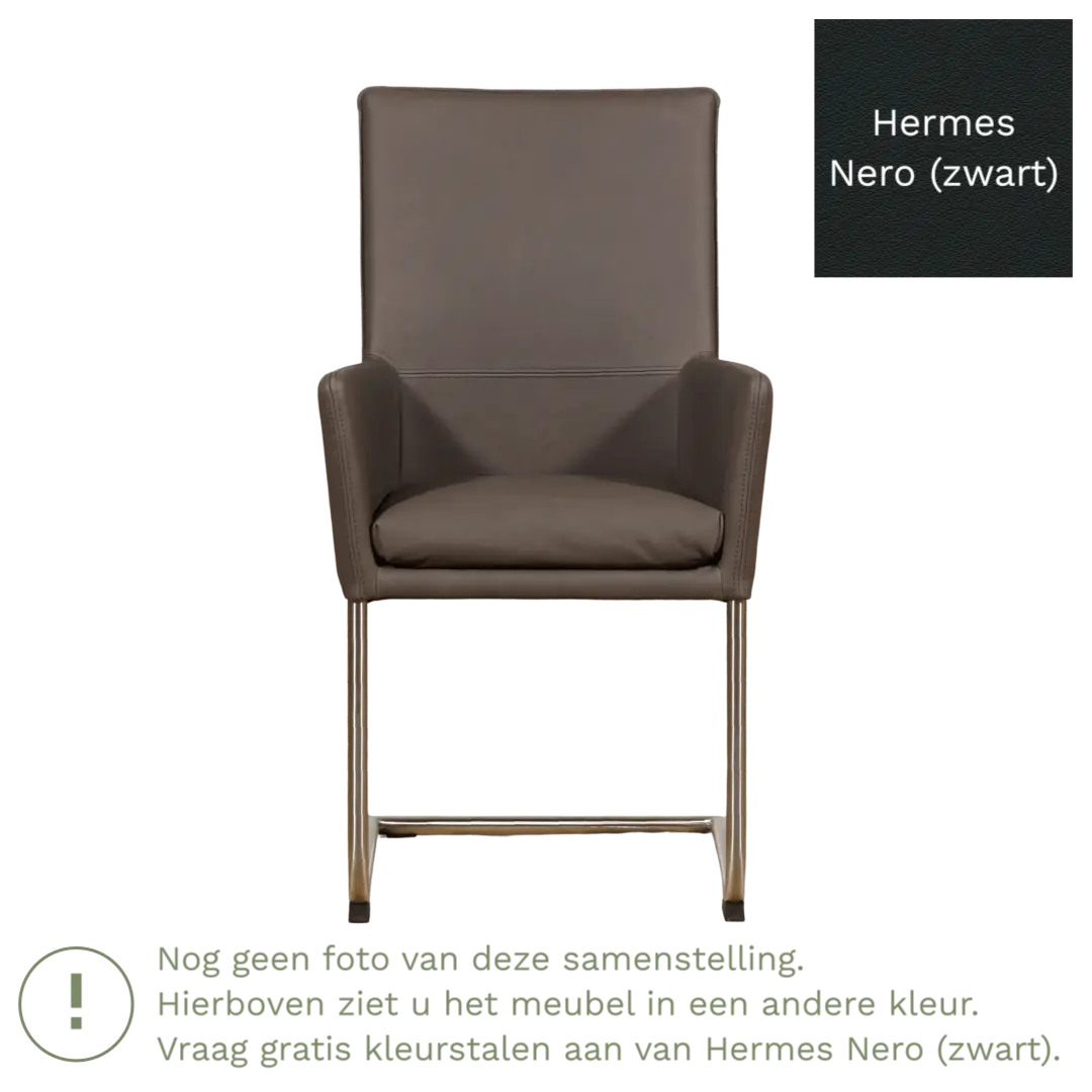 afbeelding van Leren eetkamerstoel Rumor - Hermes Nero (zwart) - Sledepoot staal rond RVS