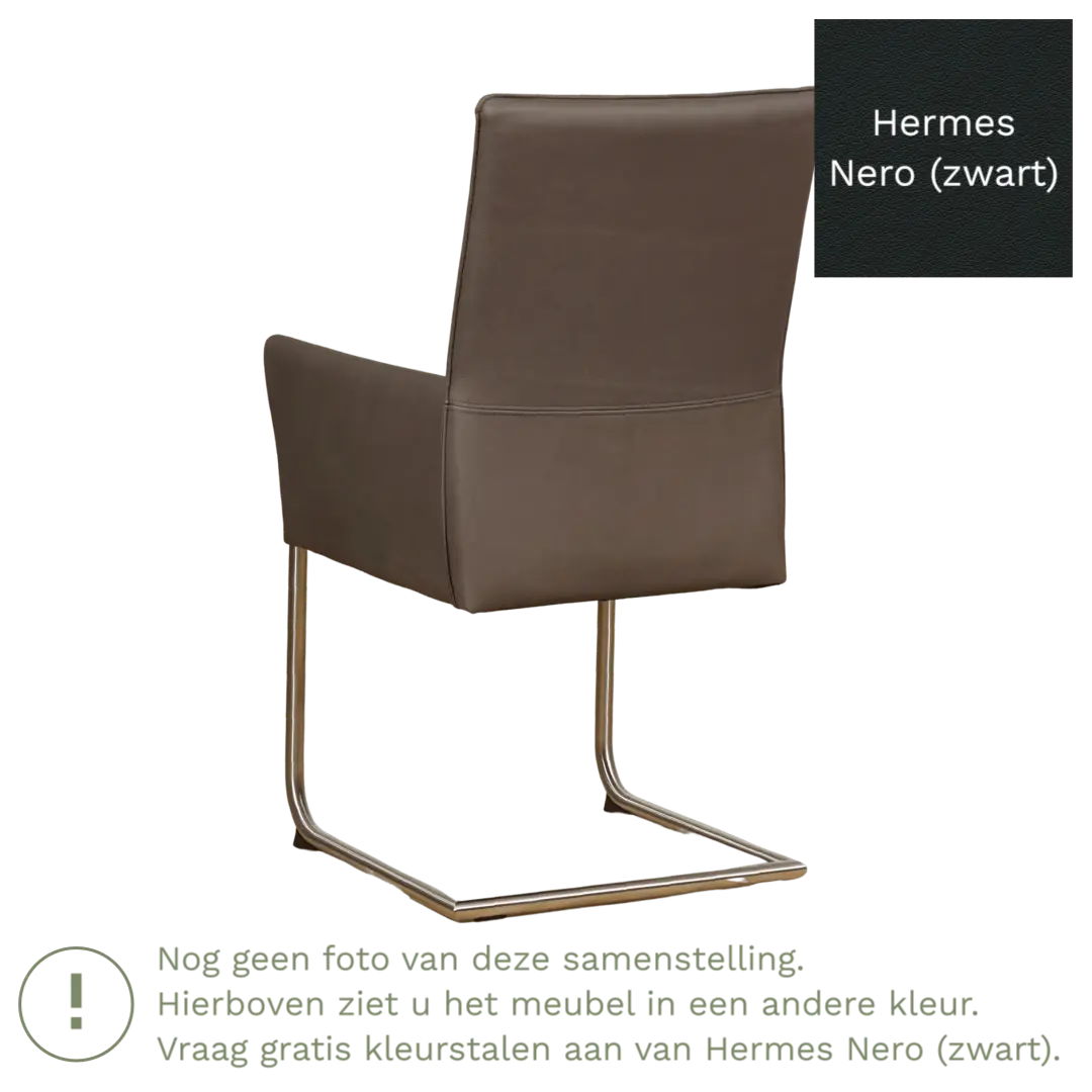 afbeelding van Leren eetkamerstoel Rumor - Hermes Nero (zwart) - Sledepoot staal rond RVS