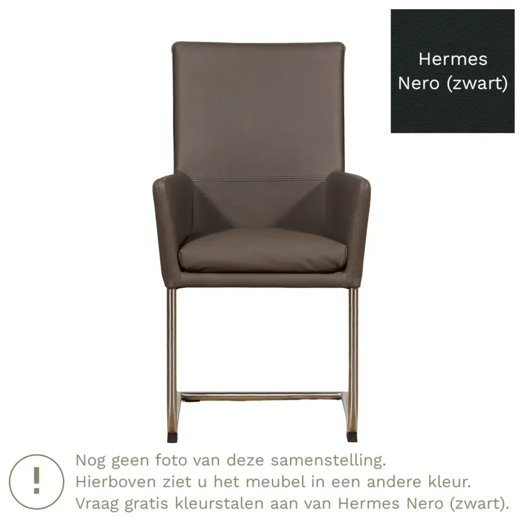 afbeelding van Leren eetkamerstoel Rumor - Hermes Nero (zwart) - Sledepoot staal rond zwart