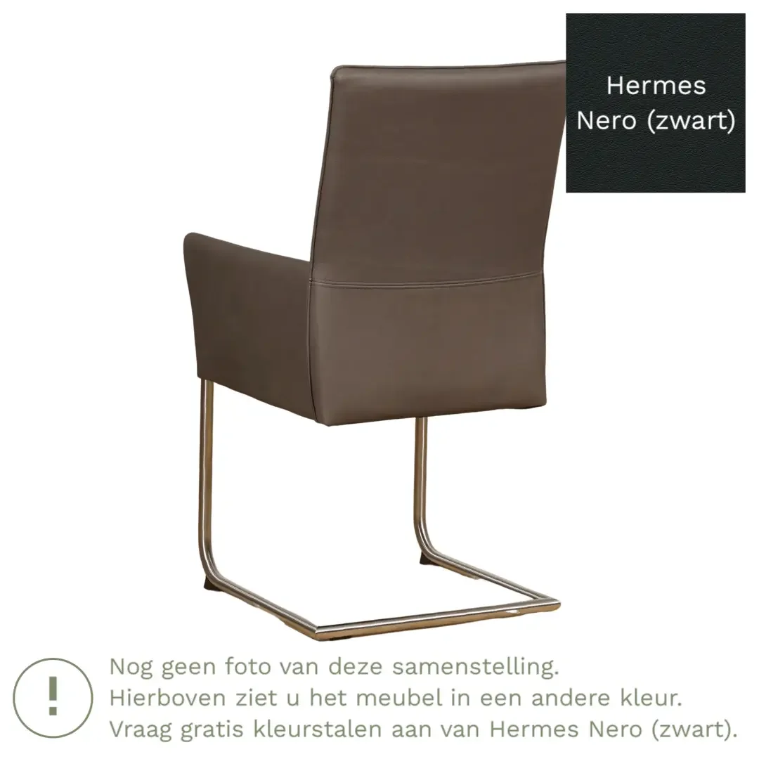 afbeelding van Leren eetkamerstoel Rumor - Hermes Nero (zwart) - Sledepoot staal rond zwart