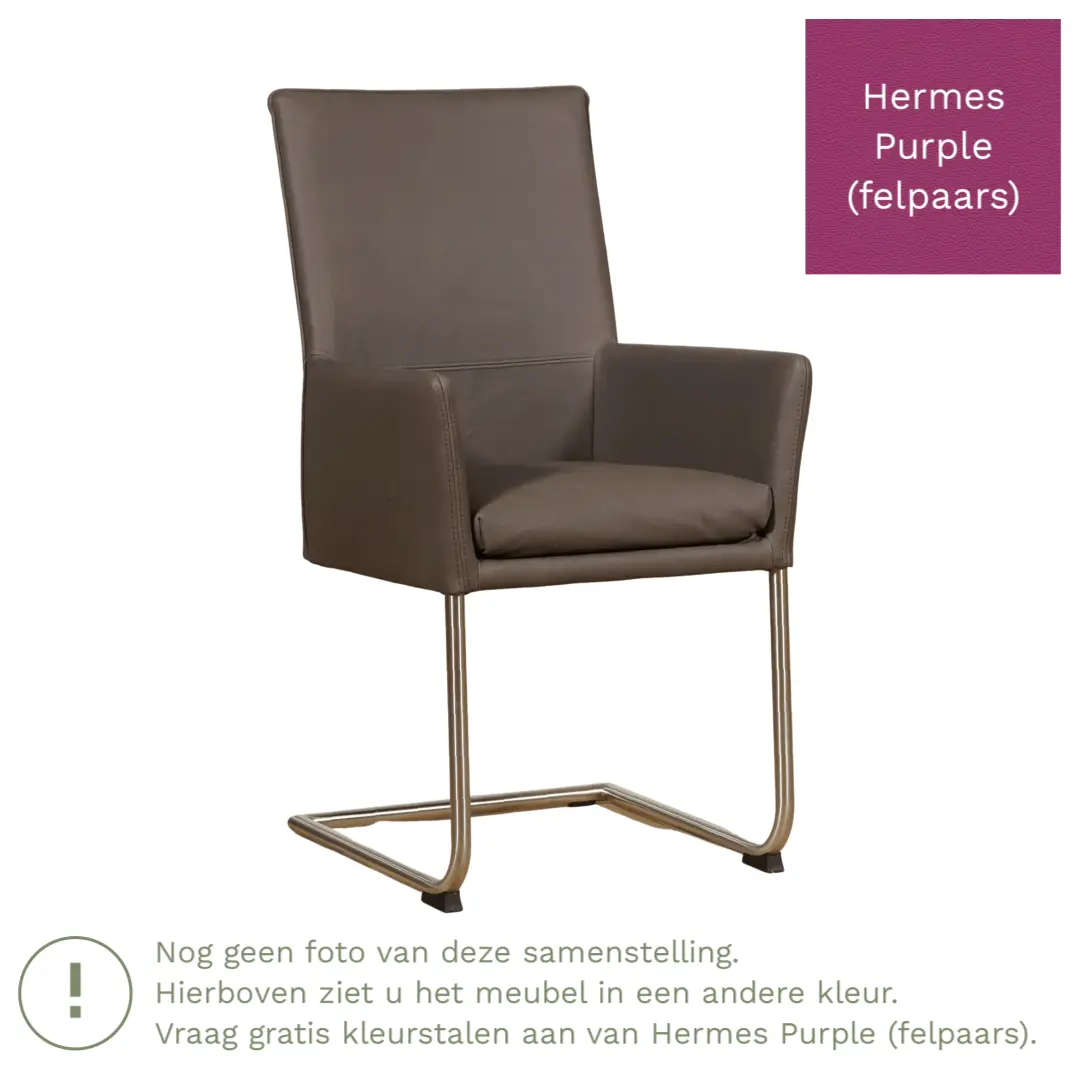 afbeelding van Leren eetkamerstoel Rumor - Hermes Purple (felpaars) - Sledepoot staal rond RVS