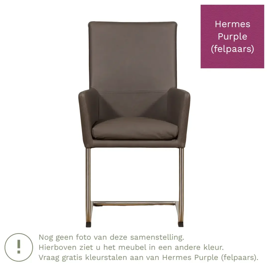 afbeelding van Leren eetkamerstoel Rumor - Hermes Purple (felpaars) - Sledepoot staal rond RVS