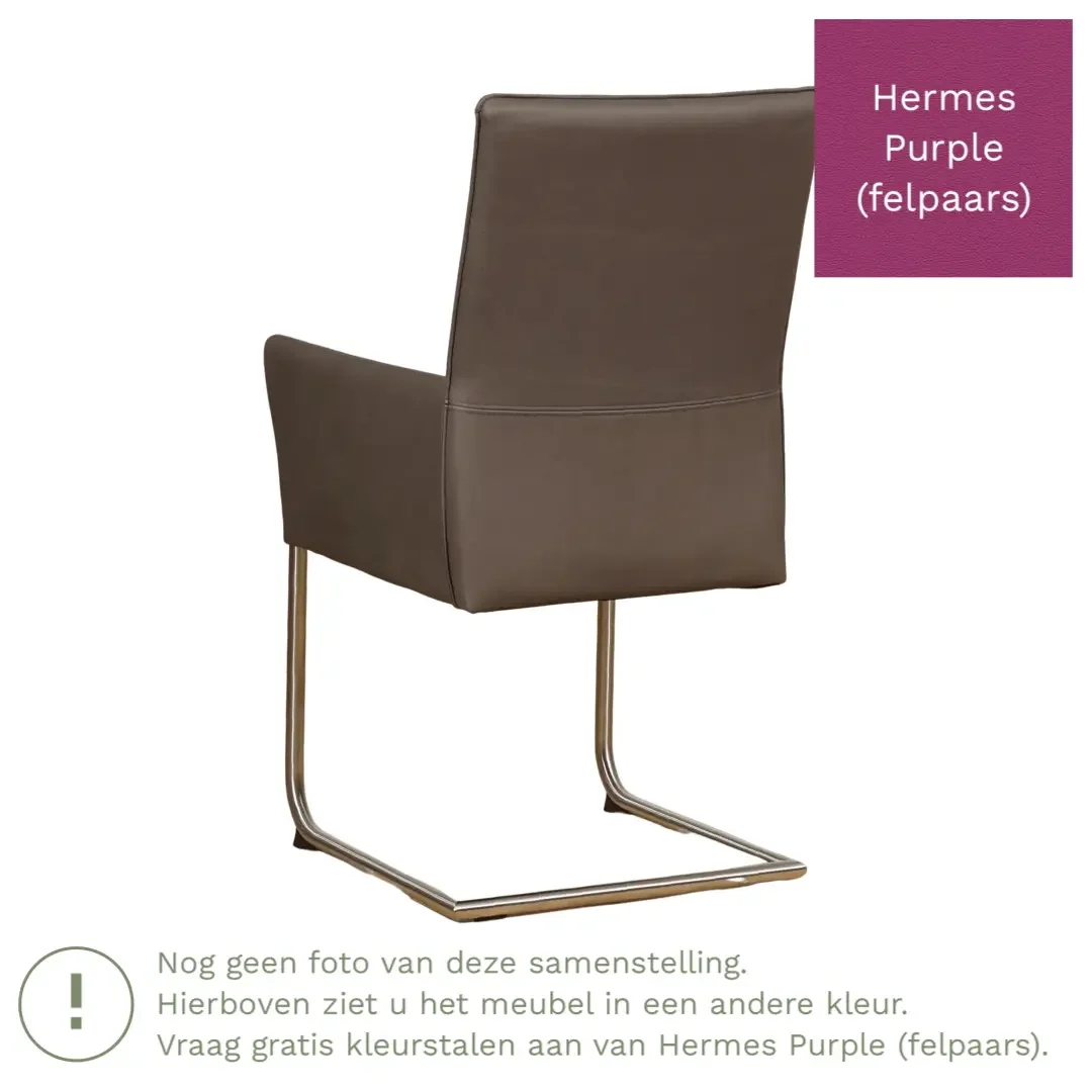 afbeelding van Leren eetkamerstoel Rumor - Hermes Purple (felpaars) - Sledepoot staal rond RVS