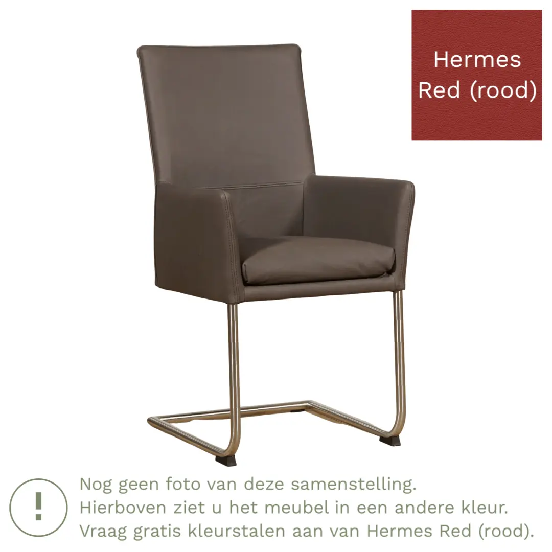 afbeelding van Leren eetkamerstoel Rumor - Hermes Red (rood) - Sledepoot staal rond RVS