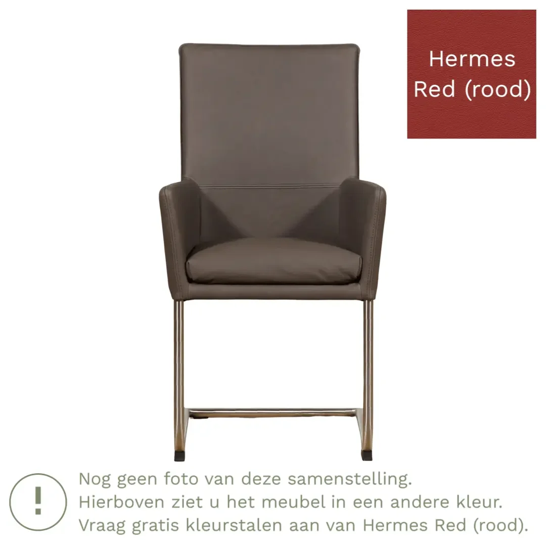 afbeelding van Leren eetkamerstoel Rumor - Hermes Red (rood) - Sledepoot staal rond RVS