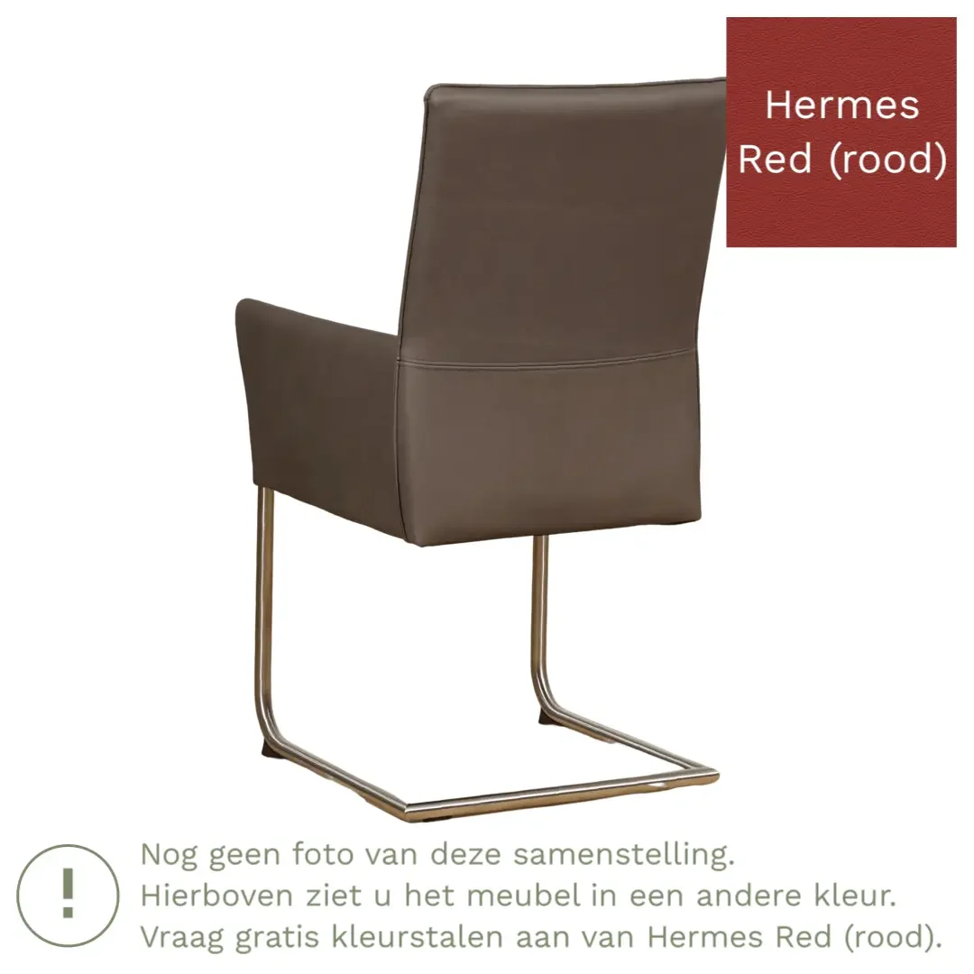 afbeelding van Leren eetkamerstoel Rumor - Hermes Red (rood) - Sledepoot staal rond zwart