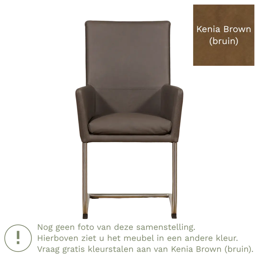 afbeelding van Leren eetkamerstoel Rumor - Kenia Brown (bruin) - Sledepoot staal rond RVS