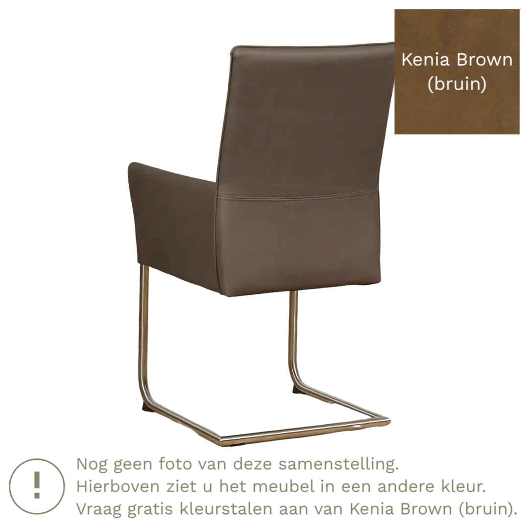 afbeelding van Leren eetkamerstoel Rumor - Kenia Brown (bruin) - Sledepoot staal rond RVS