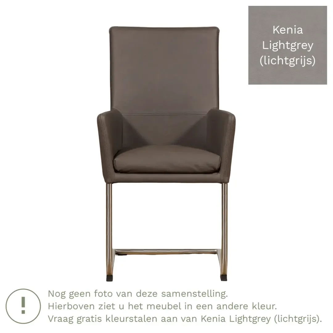 afbeelding van Leren eetkamerstoel Rumor - Kenia Lightgrey (lichtgrijs) - Sledepoot staal rond RVS