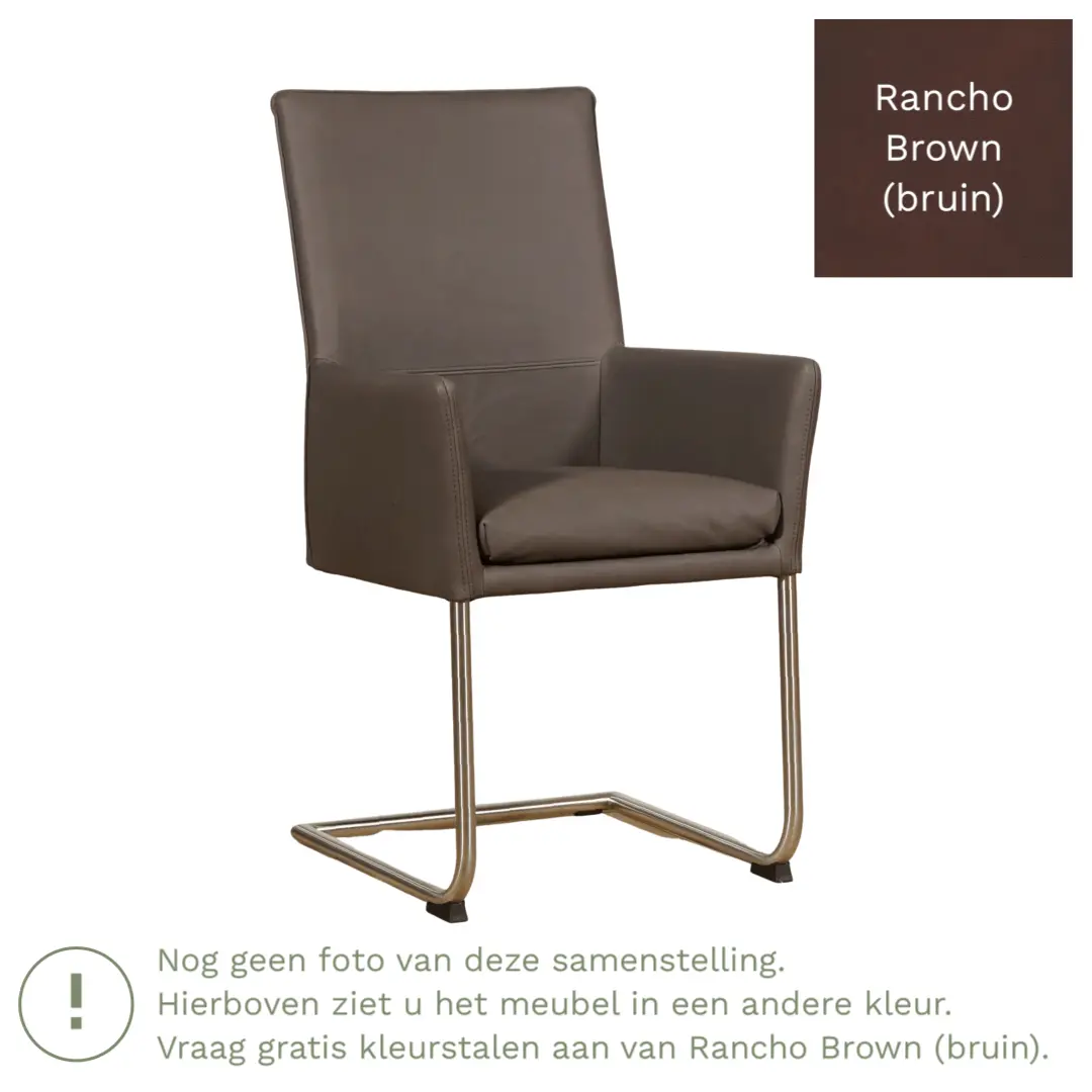 afbeelding van Leren eetkamerstoel Rumor - Rancho Brown (bruin) - Sledepoot staal rond RVS
