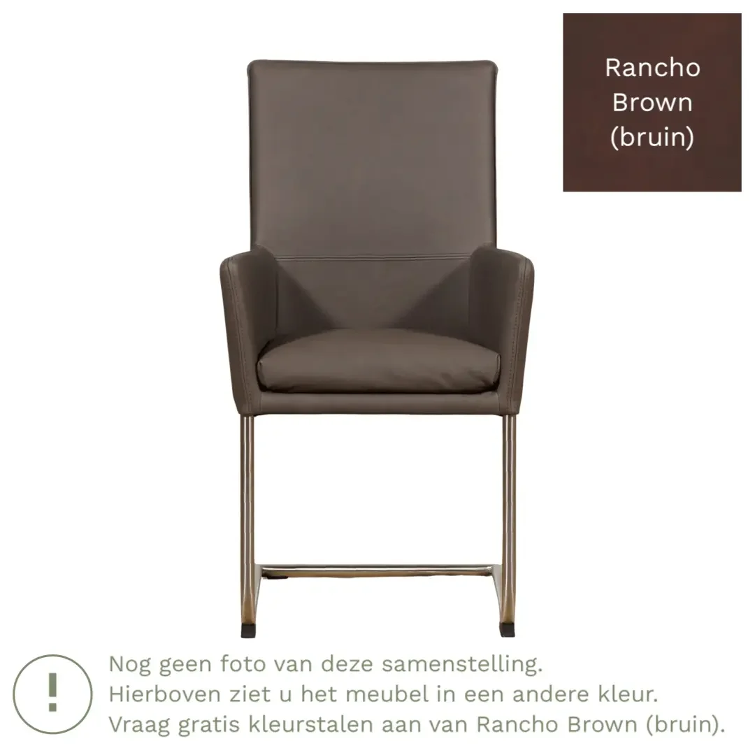 afbeelding van Leren eetkamerstoel Rumor - Rancho Brown (bruin) - Sledepoot staal rond RVS
