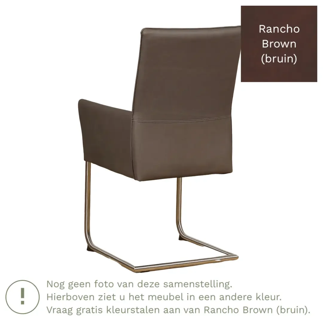 afbeelding van Leren eetkamerstoel Rumor - Rancho Brown (bruin) - Sledepoot staal rond RVS