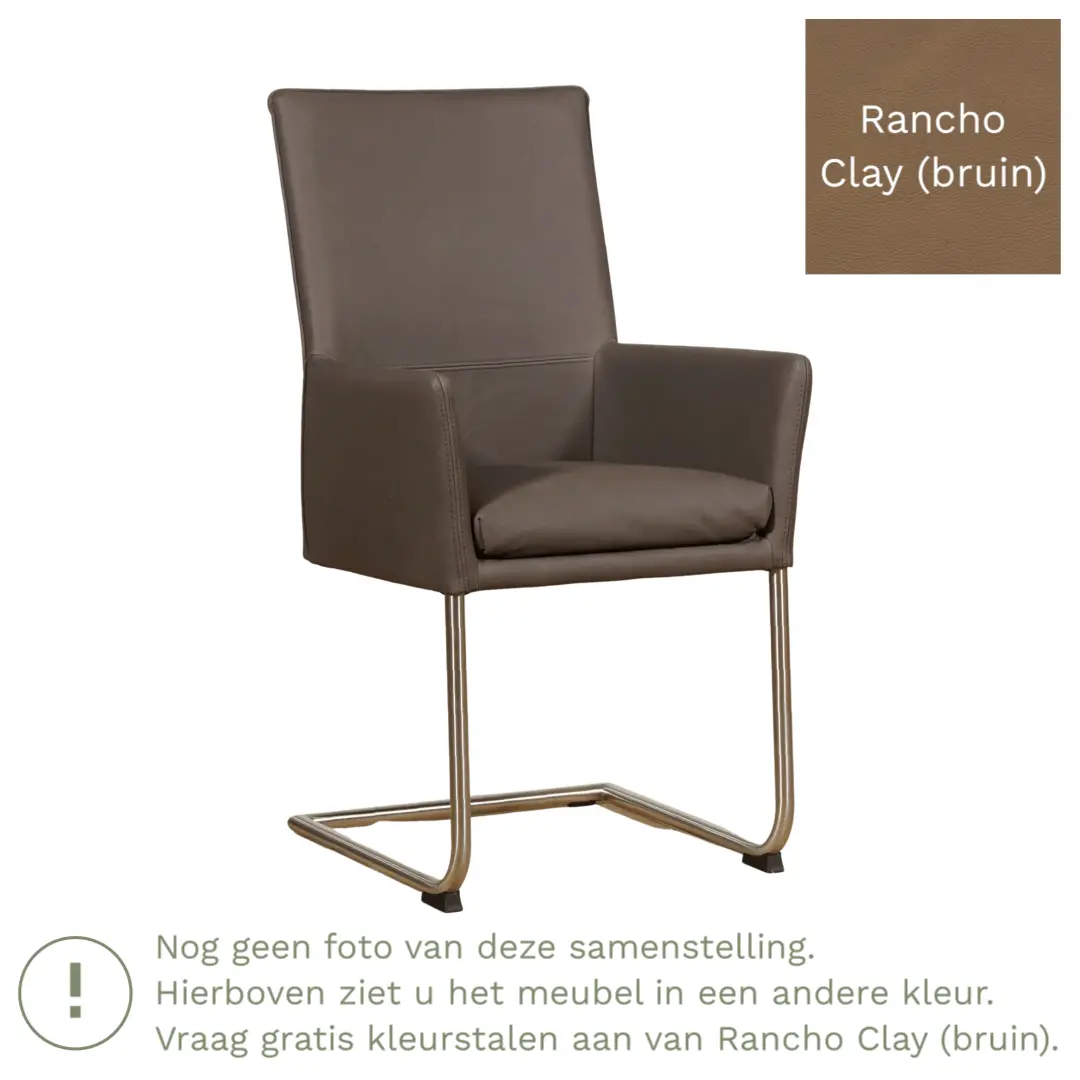 afbeelding van Leren eetkamerstoel Rumor - Rancho Clay (bruin) - Sledepoot staal rond RVS
