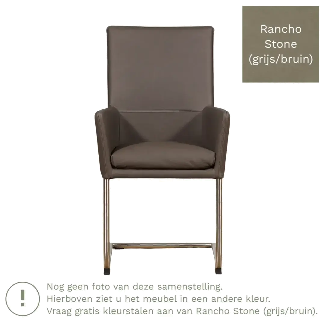 afbeelding van Leren eetkamerstoel Rumor - Rancho Stone (grijs/bruin) - Sledepoot staal rond zwart