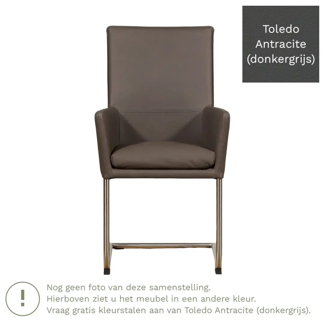 afbeelding van Leren eetkamerstoel Rumor - Toledo Antracite (donkergrijs) - Sledepoot staal rond zwart