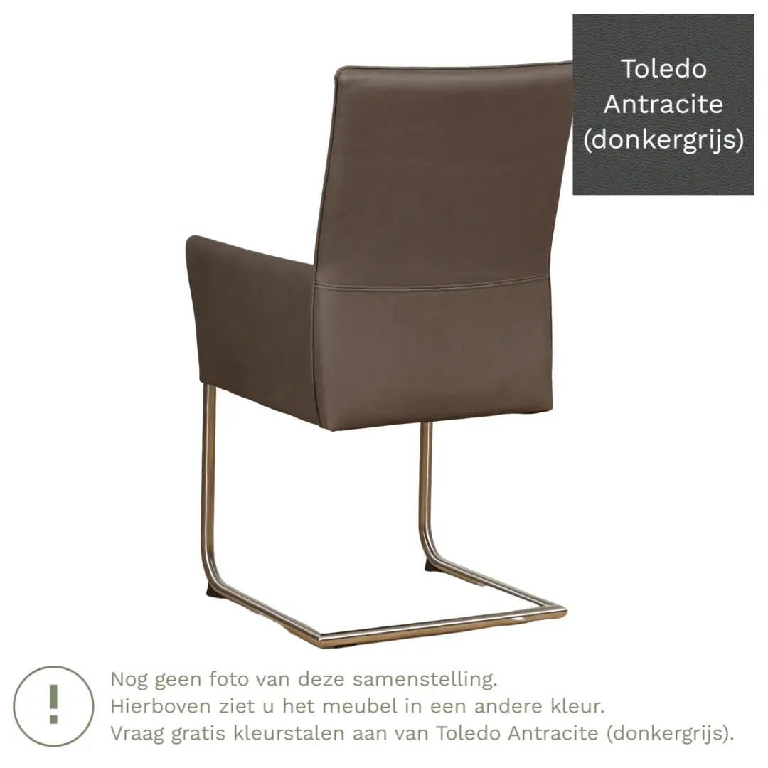 afbeelding van Leren eetkamerstoel Rumor - Toledo Antracite (donkergrijs) - Sledepoot staal rond zwart
