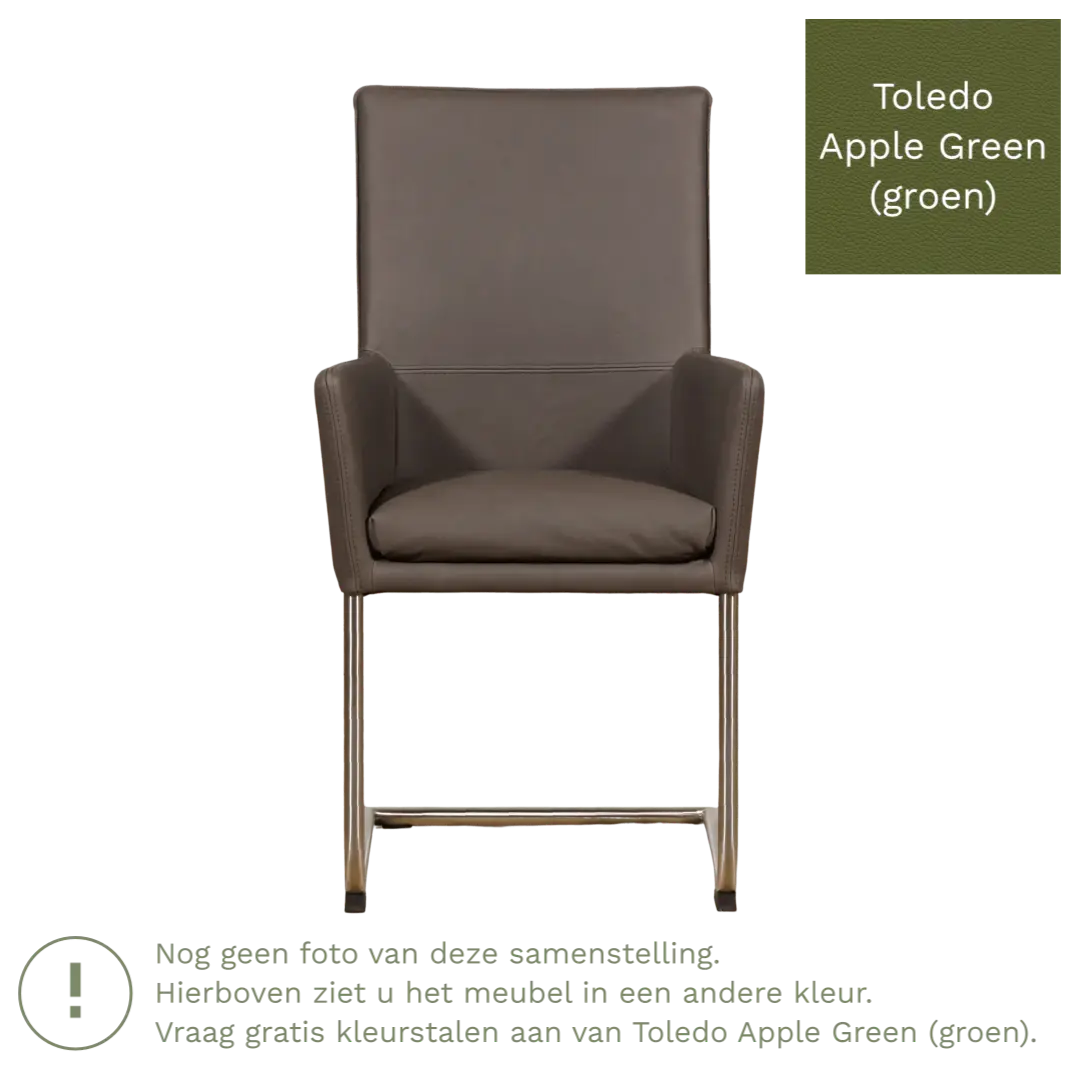 afbeelding van Leren eetkamerstoel Rumor - Toledo Apple Green (groen) - Sledepoot staal rond zwart