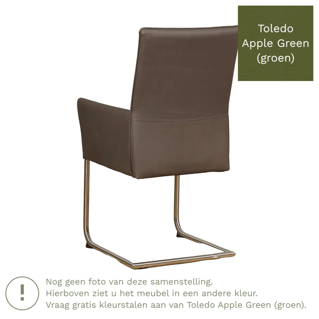 afbeelding van Leren eetkamerstoel Rumor - Toledo Apple Green (groen) - Sledepoot staal rond zwart