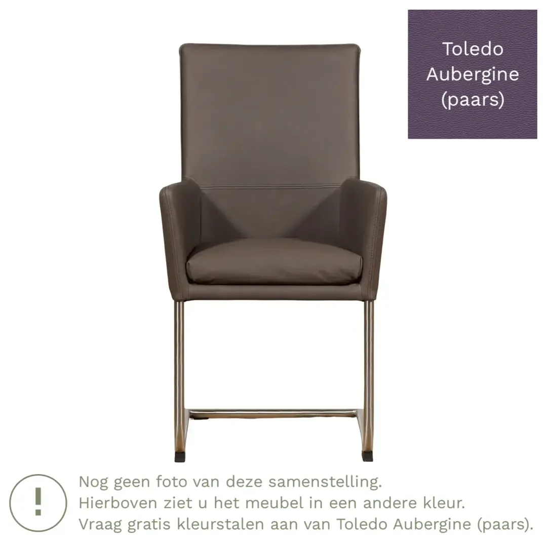 afbeelding van Leren eetkamerstoel Rumor - Toledo Aubergine (paars) - Sledepoot staal rond zwart