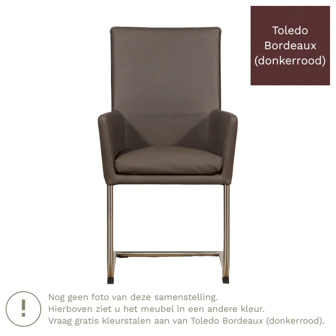 afbeelding van Leren eetkamerstoel Rumor - Toledo Bordeaux (donkerrood) - Sledepoot staal rond zwart