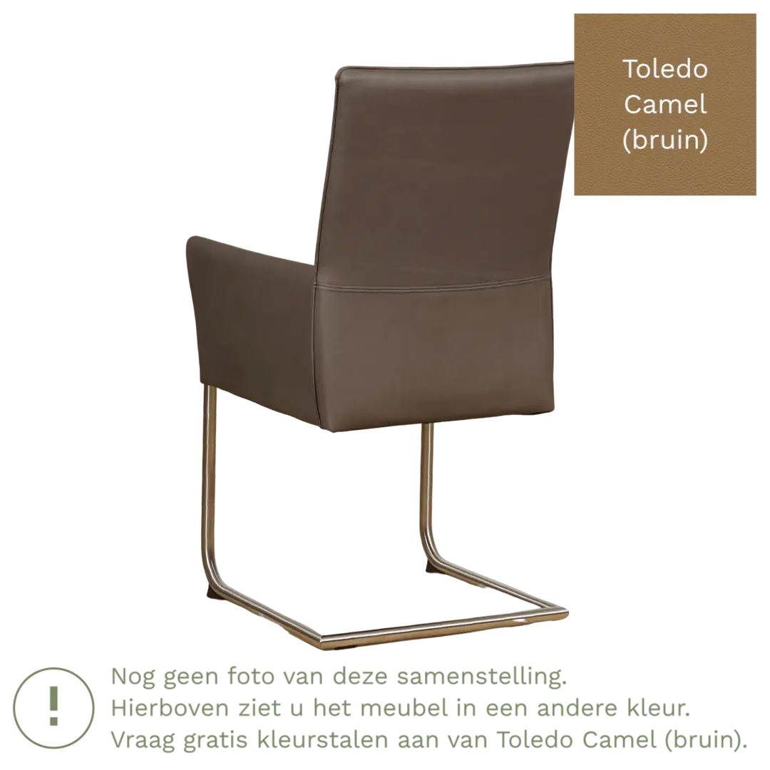 afbeelding van Leren eetkamerstoel Rumor - Toledo Camel (bruin) - Sledepoot staal rond RVS