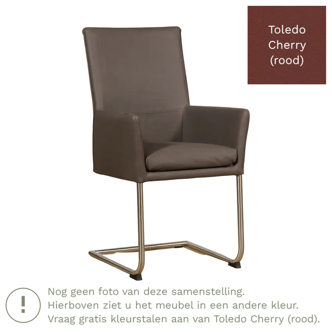 afbeelding van Leren eetkamerstoel Rumor - Toledo Cherry (rood) - Sledepoot staal rond zwart