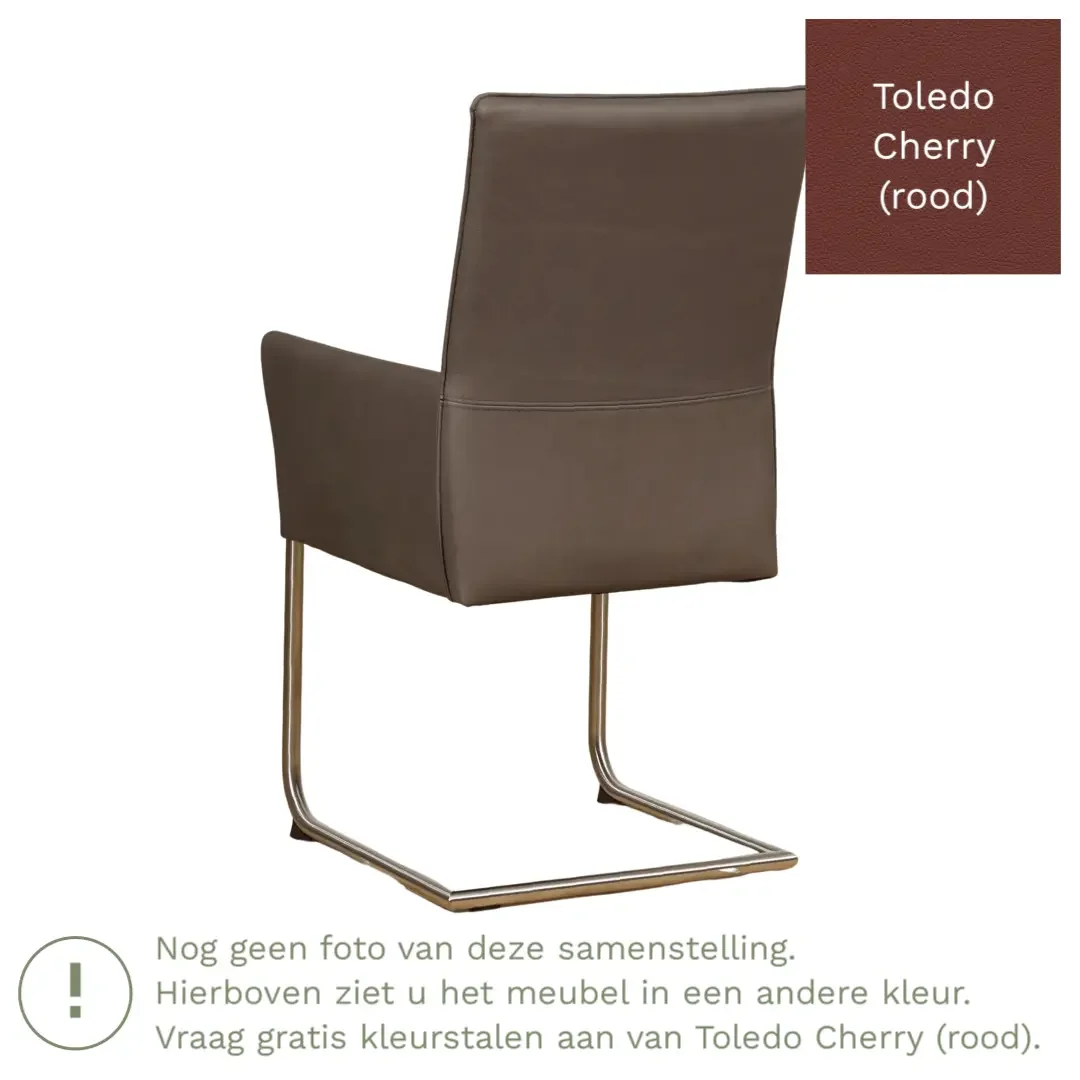 afbeelding van Leren eetkamerstoel Rumor - Toledo Cherry (rood) - Sledepoot staal rond zwart