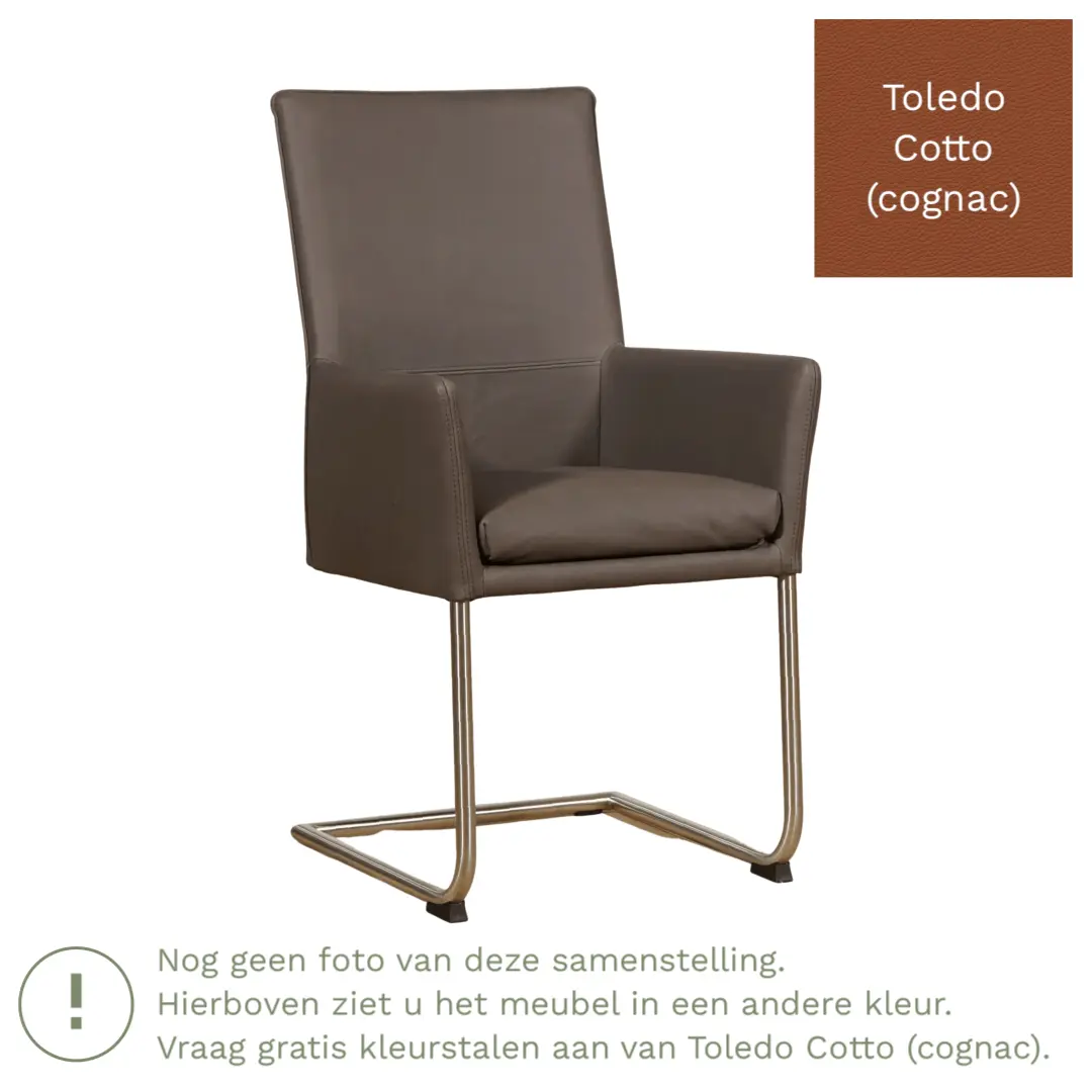 afbeelding van Leren eetkamerstoel Rumor - Toledo Cotto (cognac) - Sledepoot staal rond RVS