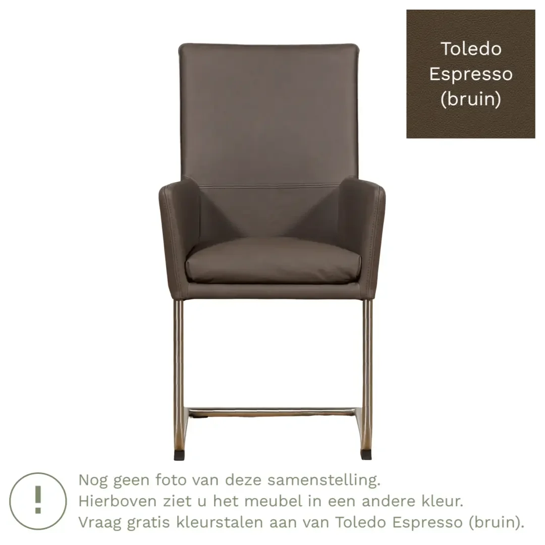 afbeelding van Leren eetkamerstoel Rumor - Toledo Espresso (bruin) - Sledepoot staal rond zwart