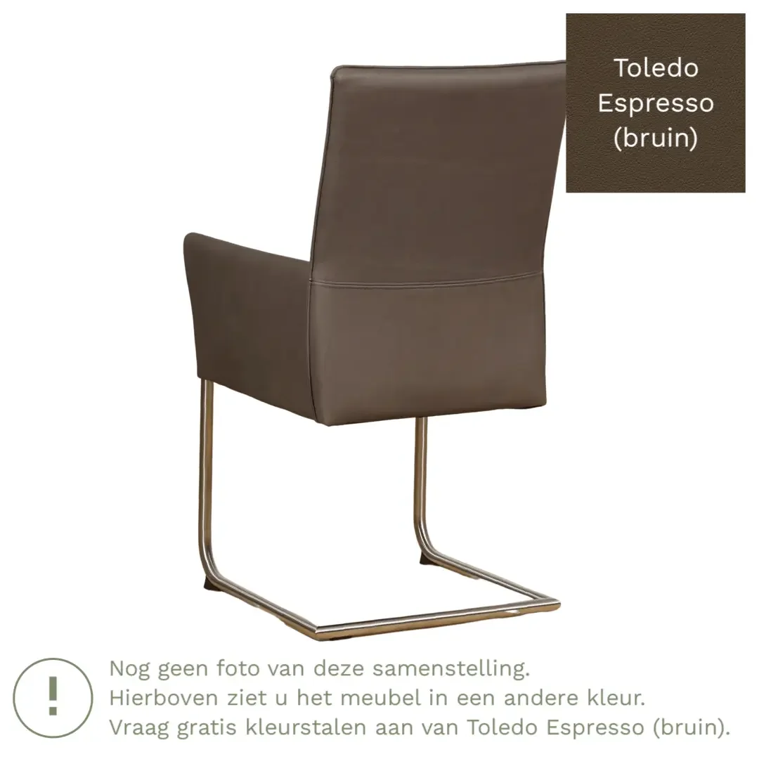 afbeelding van Leren eetkamerstoel Rumor - Toledo Espresso (bruin) - Sledepoot staal rond zwart
