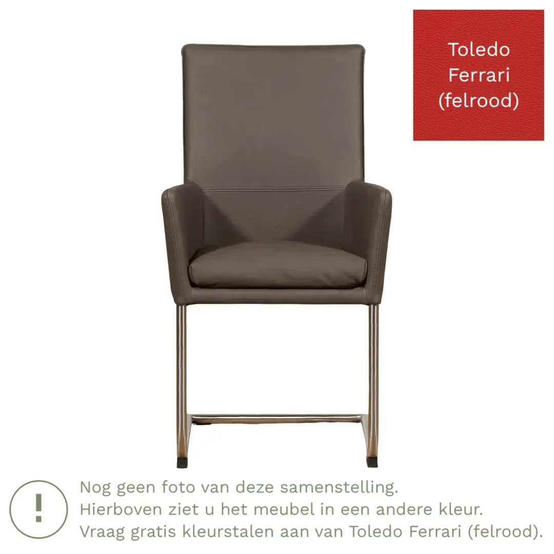 afbeelding van Leren eetkamerstoel Rumor - Toledo Ferrari (felrood) - Sledepoot staal rond RVS