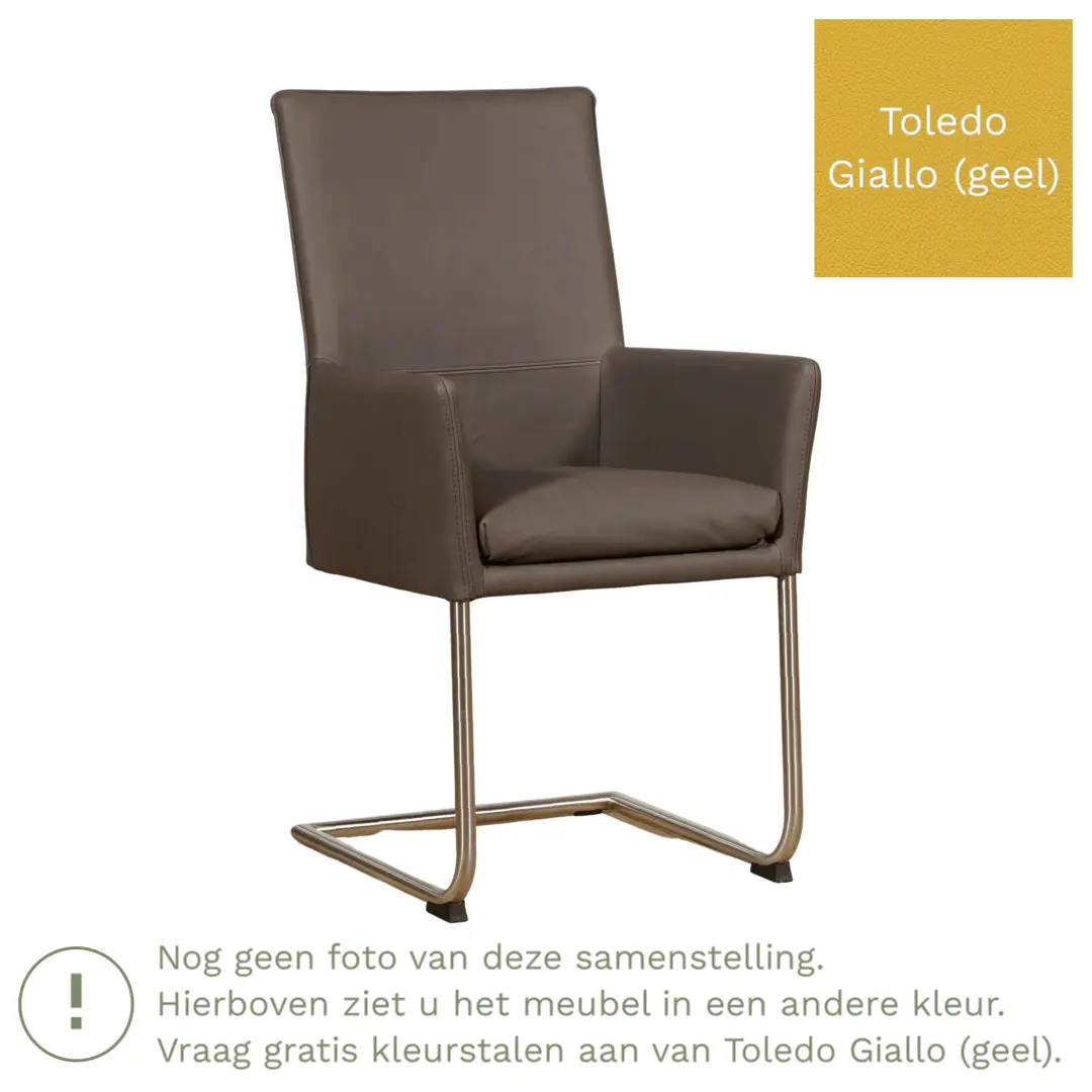 afbeelding van Leren eetkamerstoel Rumor - Toledo Giallo (geel) - Sledepoot staal rond RVS