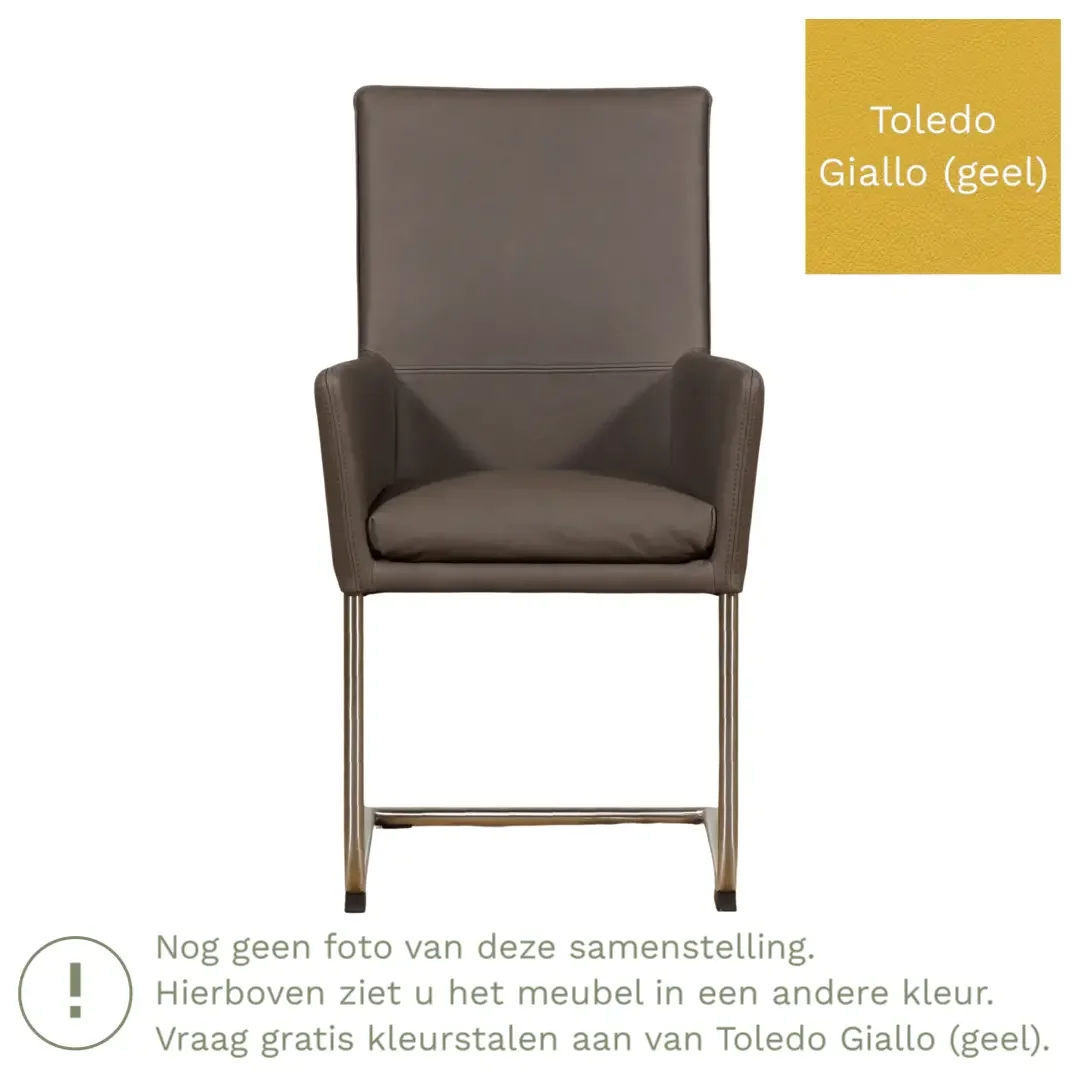 afbeelding van Leren eetkamerstoel Rumor - Toledo Giallo (geel) - Sledepoot staal rond RVS