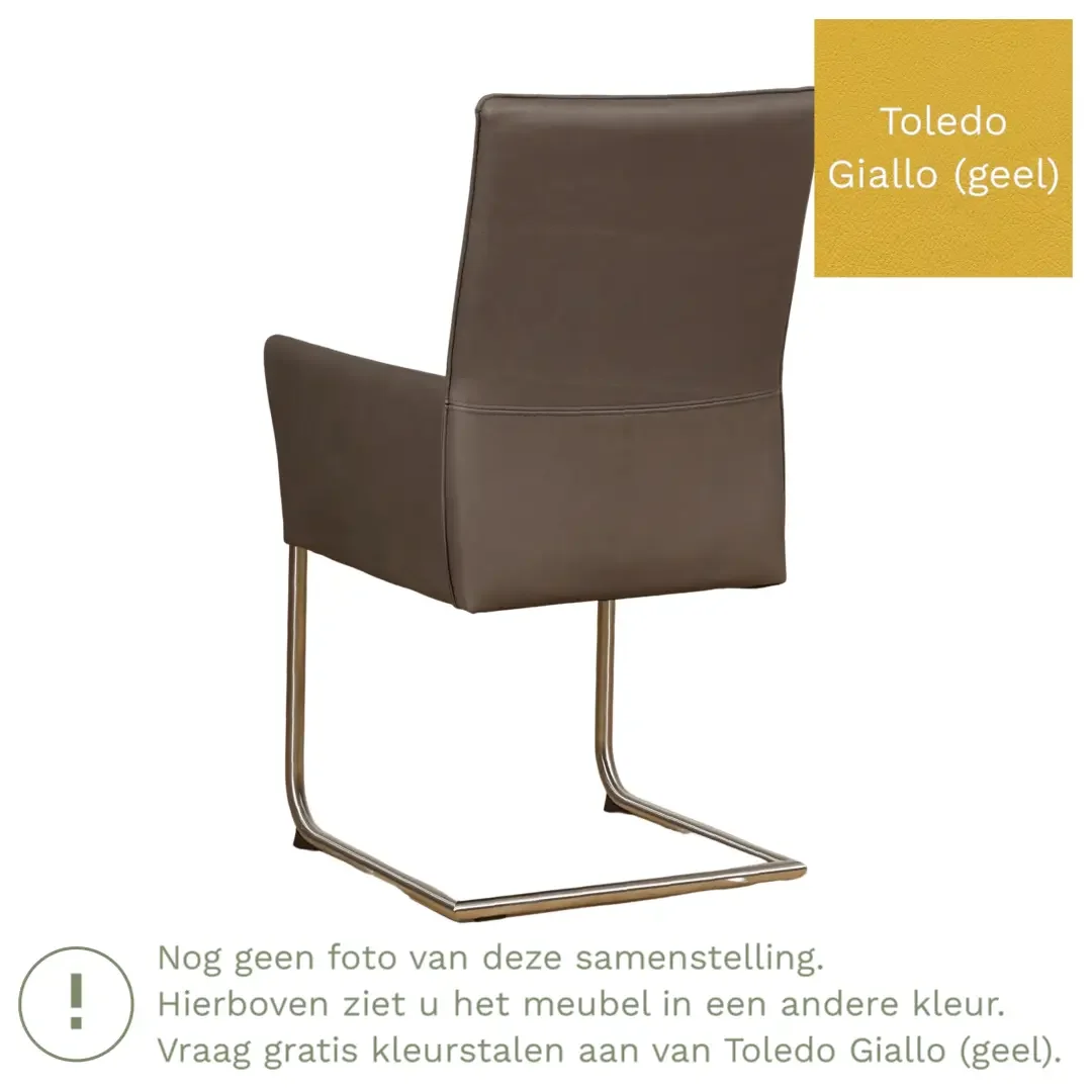 afbeelding van Leren eetkamerstoel Rumor - Toledo Giallo (geel) - Sledepoot staal rond RVS