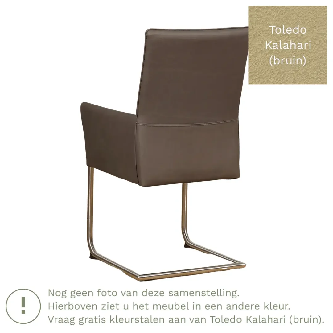 afbeelding van Leren eetkamerstoel Rumor - Toledo Kalahari (bruin) - Sledepoot staal rond RVS
