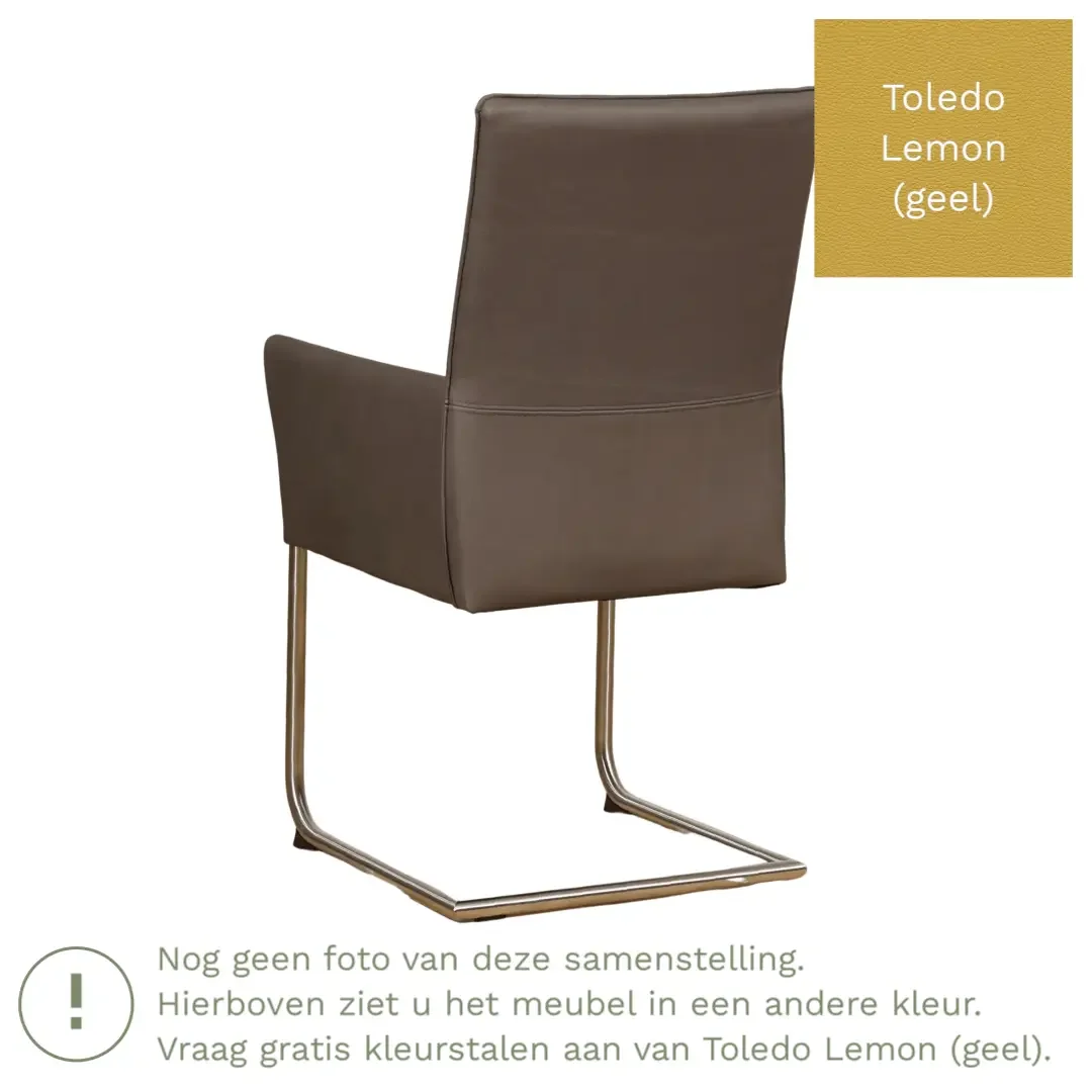 afbeelding van Leren eetkamerstoel Rumor - Toledo Lemon (geel) - Sledepoot staal rond RVS